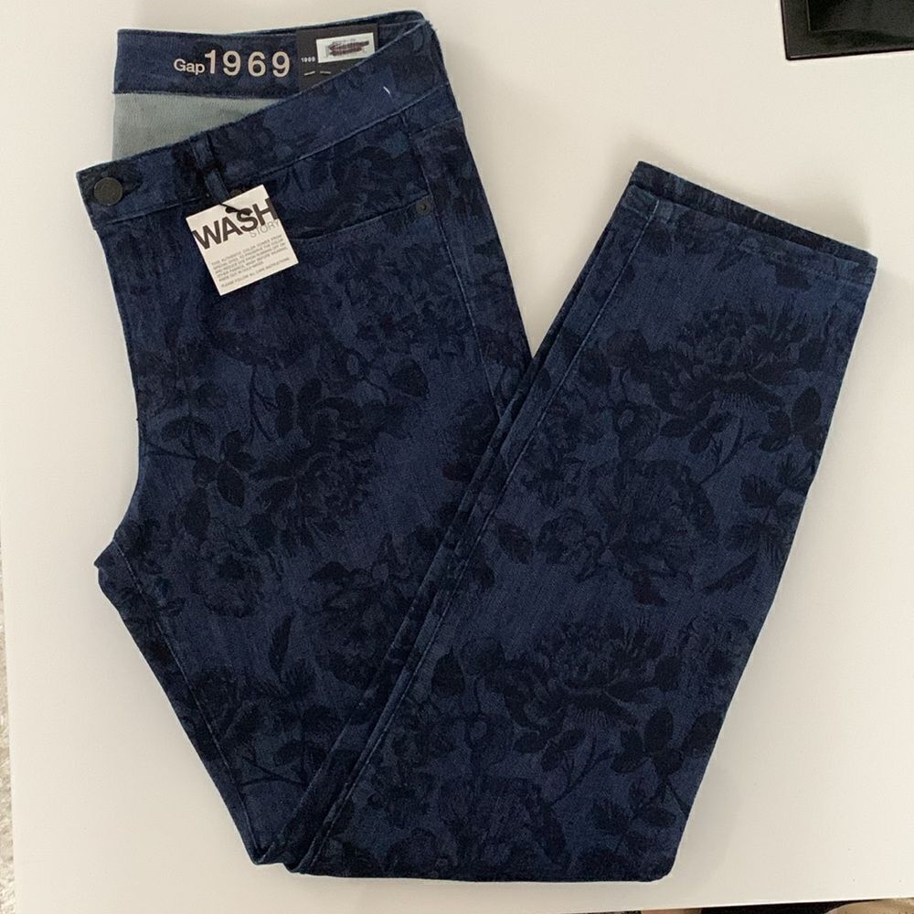 NWT Gap 1969 Always Skinny Floral Rose Women's Blue Jeans Size 30